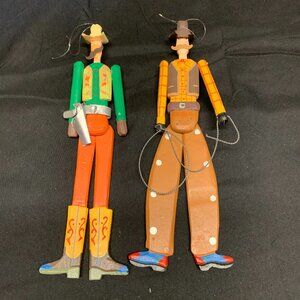 Vintage Dept 56 Articulated Wooden Cowboys Slim Trim (Set of 2).